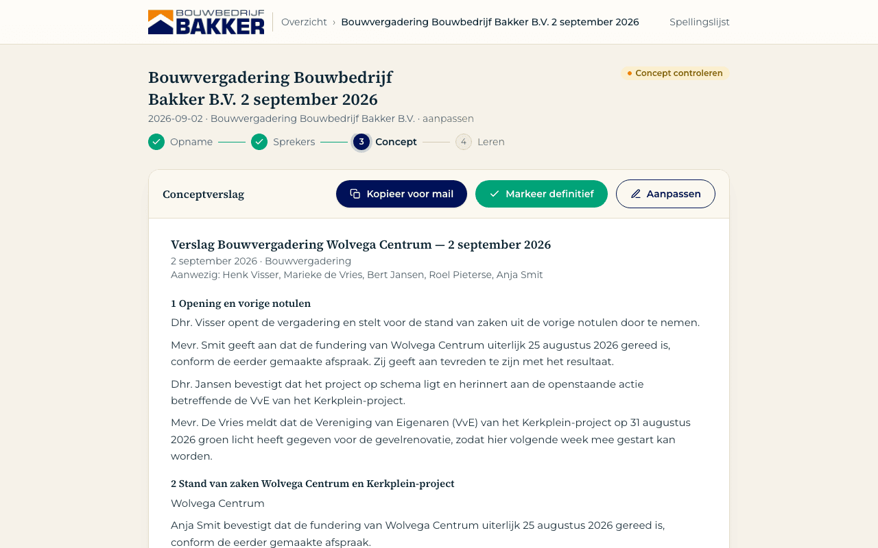 Schermafbeelding van de verslagtool